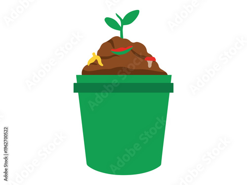 Compost Bin with Plant Illustration