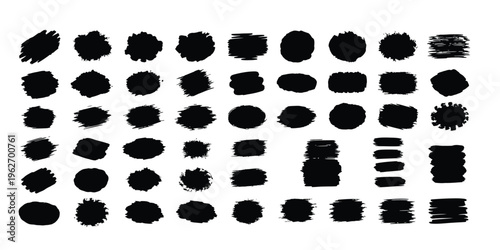 Collection of assorted black brush strokes and shapes on a white background for artistic use