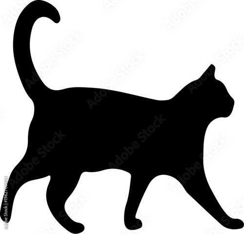 Black Cat Silhouette Icon, Standing Domestic Animal Vector Illustration 