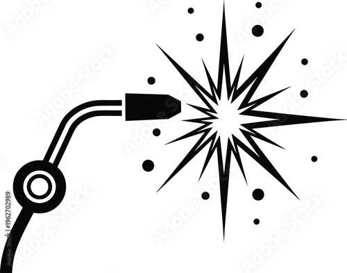 Welding torch machine icon with sparking flame silhouette vector for industrial metal construction professional repair service work and engineering manufacturing factory project