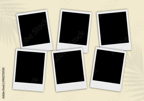 Six Blank Instant Photo Frames Border on Aesthetic Background