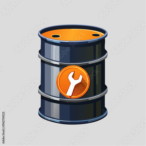 Metal oil barrel with single wrench icon - industrial service