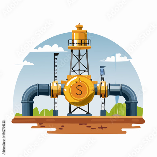 Crude oil pipeline system with dollar sign - energy economy concept