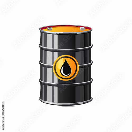 Industrial oil barrel with oil drop symbol - petroleum storage