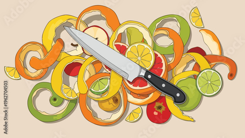 Fruit Peelings & Knife - Food Prep, Cooking, Culinary Waste, Healthy Eating, Fresh Ingredients