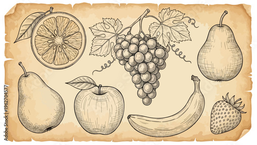 Vintage Fruit Illustrations - Healthy Food Graphics for Commercial Use