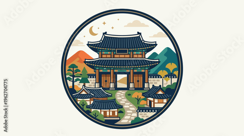 Korean Pagoda in Circular Frame