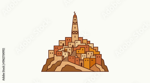 Stylized Village on a Hill with Tower