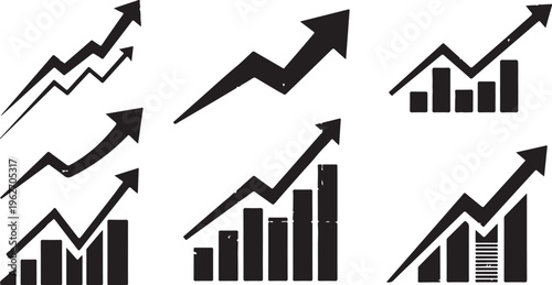 Business Growth Chart Icons with Arrows on White Background