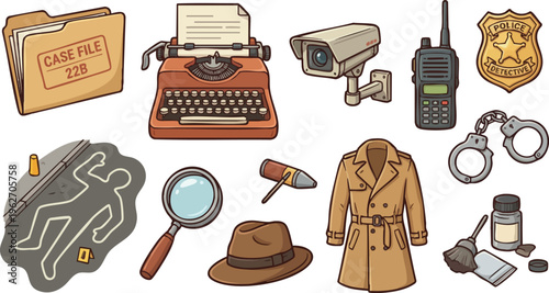 Crime Investigation Tools and Detective Equipment Collection.