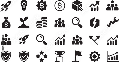 Solid Business Icons With Finance Growth And Leadership Concepts