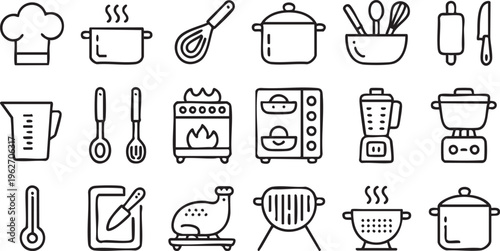 Cooking And Kitchenware Icons With Oven Grill And Utensils