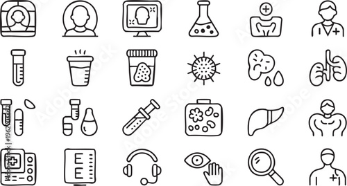 Healthcare And Hospital Outline Icons With Doctor And Patient Elements