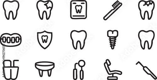 Dentist And Dental Care Icons With Teeth Treatment And Tools