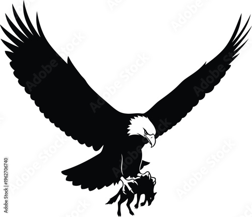eagle silhouette carrying prey in talons for logo emblem and hunting design project