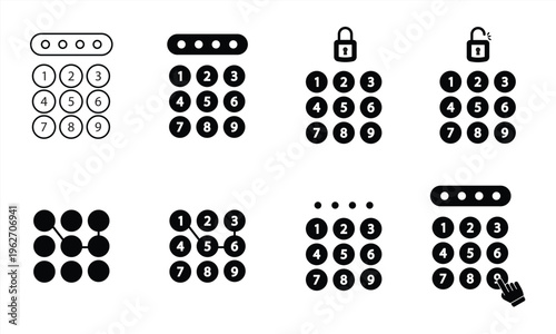 PIN code set icon. Black icon with "Enter password" written on it. Vector illustration.