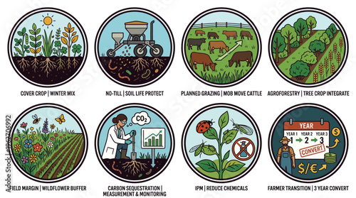 Regenerative Agriculture Infographic Icons for Sustainable Farming Practices