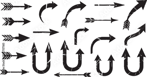 Collection of various black arrows on white background