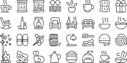 Cozy Home Lifestyle Icons With Winter Comfort And Hygge Elements