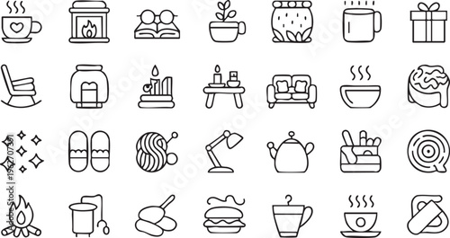 Winter Cozy Icons With Home Lifestyle And Warm Comfort Elements