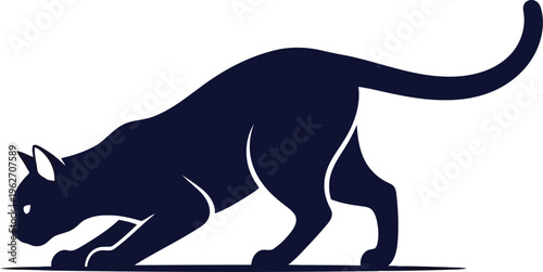 Minimalist black cat silhouette crouching in pouncing position design