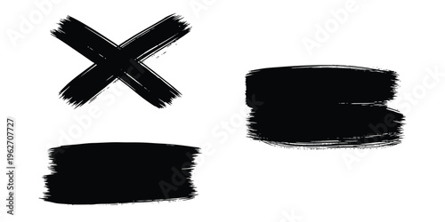 A set of three black brush strokes on a white background including an x and two rounded rectangles