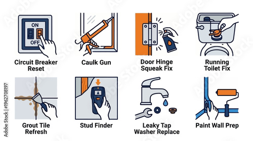 Common Home Maintenance and DIY Repair Task Icon Set