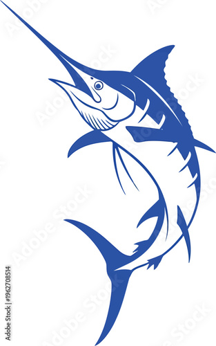 Blue Marlin Fish Leaping Graphic Design Symbol for Sport Fishing Logo Emblem