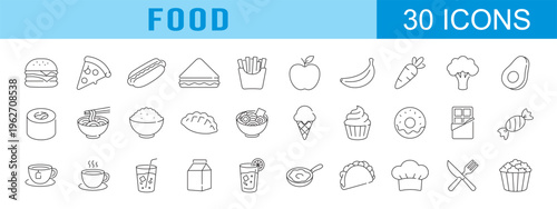 collection of food icons, editable stroke.	
