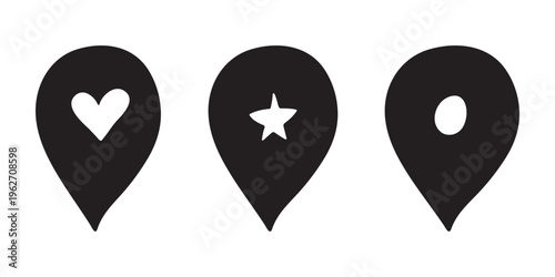 Set of hand drawn map pin Map marker pointer sign GPS and mapping tools Location pin symbol Pinpoint clipart in doodle style Single element for web, design