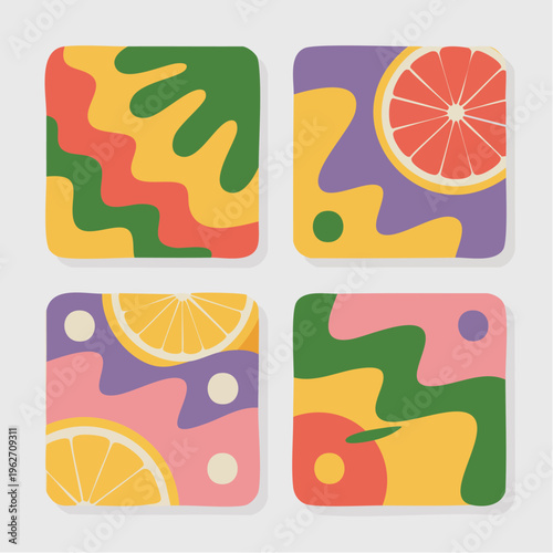 Colorful abstract citrus fruit pattern design with lemons and orange s