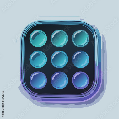 Glowing blue pop it fidget toy icon illustration