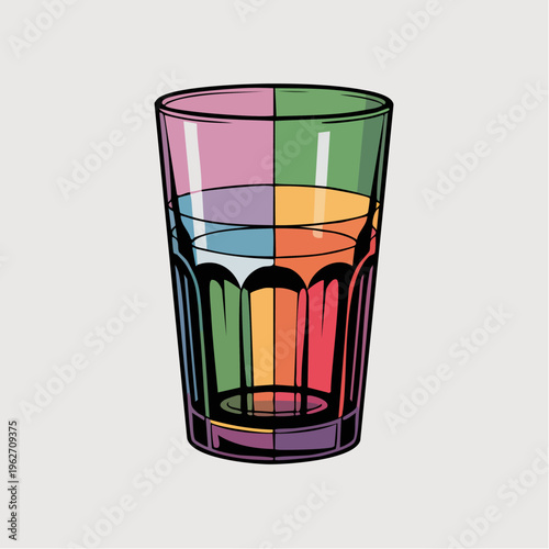 Colorful transparent glass tumbler with rainbow prism effect