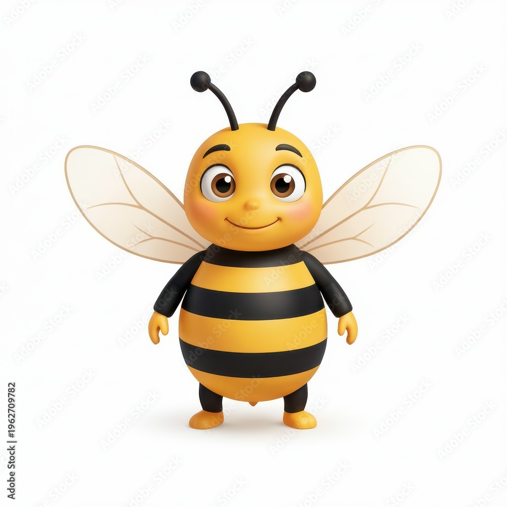 Fototapeta premium Cute Cartoon Bee Character with Wings and Antennae