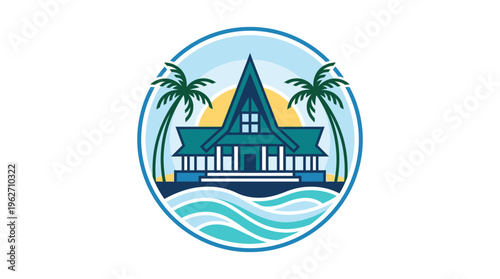Tropical Beach House Logo with Palm Trees