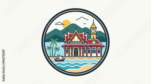 Thai Landmark Scene in a Circular Frame