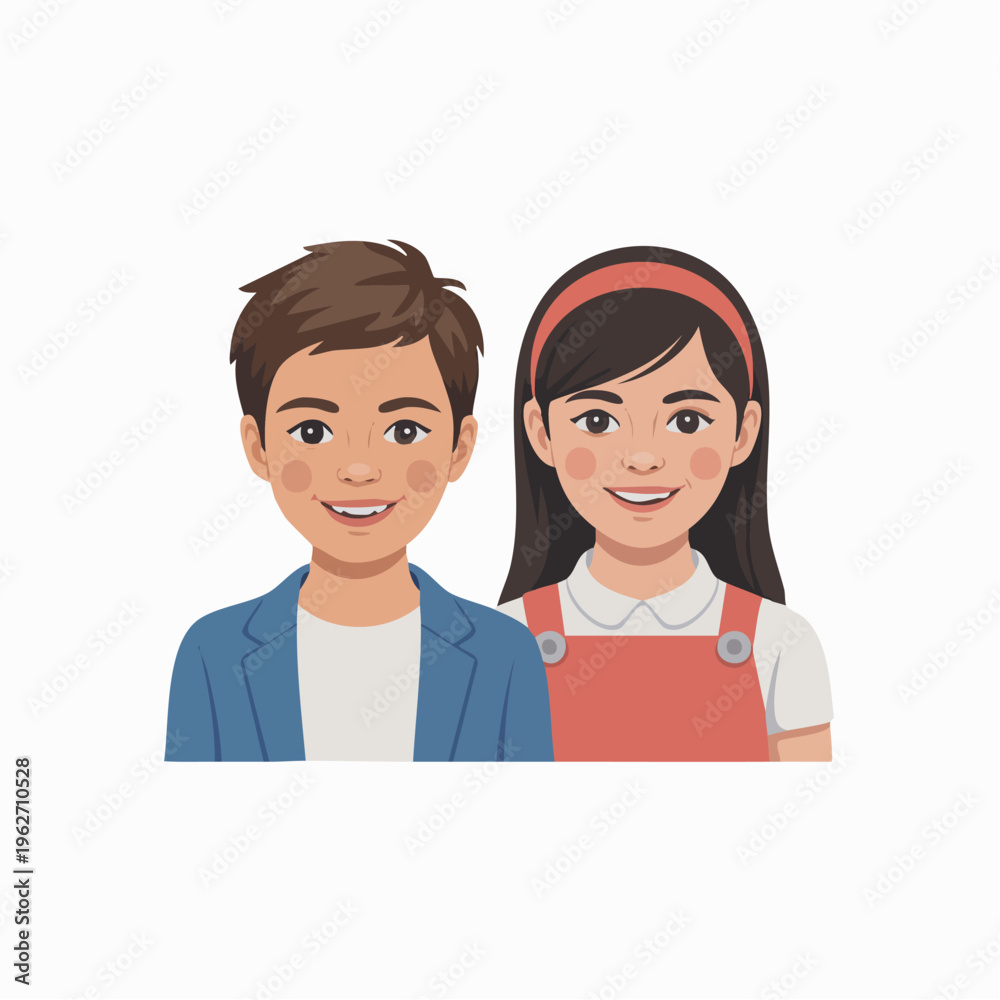 Fototapeta premium cartoon illustration of happy boy and girl friends