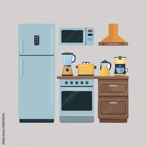 colorful kitchen appliances and gadgets illustration