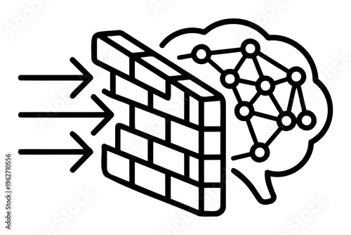 Network firewall protection icon showing secure data flow to artificial intelligence