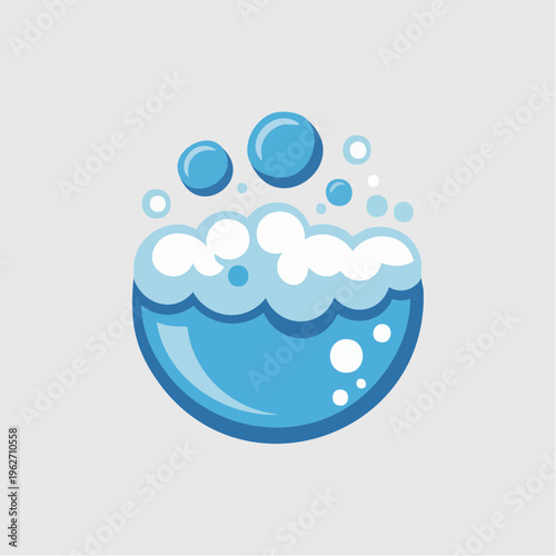 Blue soap bubble illustration with white foam