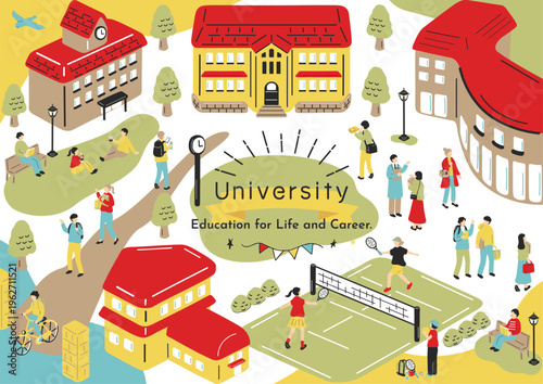 キャンパスライフを楽しむ学生達	
