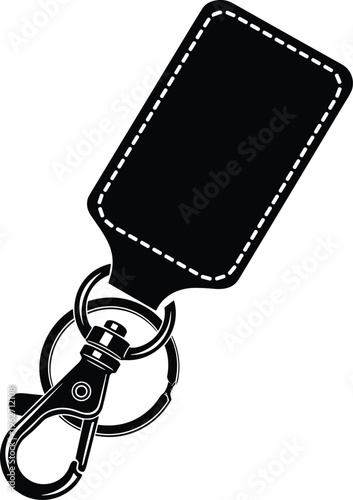 Black silhouette of keychain with clip on transparent background.
