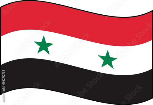 Waving Flag of Syria Official National Symbol Isolated on White Background Vector Illustration Graphic Design