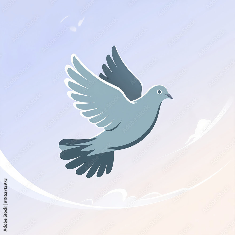 Fototapeta premium Stylized bird flying in a serene sky with gentle clouds and soft colors 