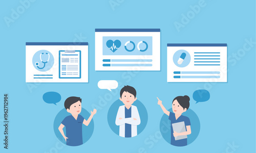 複数の医療従事者が協力して意見を出し合っている様子