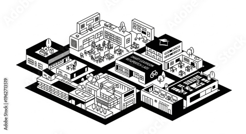 Isometric Cityscape Illustration - A Detailed Architectural Overview.