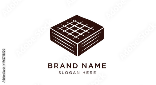 Isometric Brownie Logo Design with Grid Pattern and Layered Appearance.
