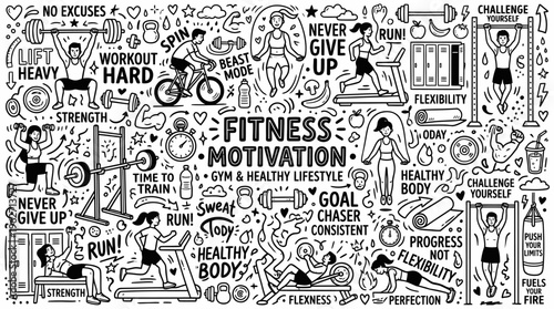 Fitness Motivation Doodle Art - Gym & Healthy Lifestyle