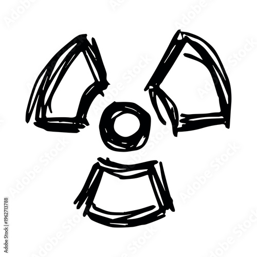 Hand drawn radiation sign Nuclear radiation hazard symbol Radioactive danger warning sign clipart in doodle style Nuclear safety Radioactive waste Single element for print, web, design, decor