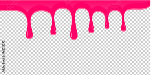 Wavy syrup illustration. Dripping candy illustration background. Pink ice cream drip illustration. Fast food caramel drip illustration. Hand-drawn milk drip on transparent background.